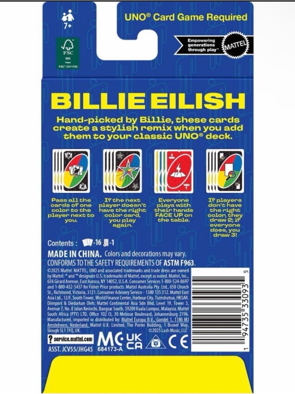UNO Billie Eilish Add-On Card Pack - Blue & Yellow ( UNO card game required ) - Picture 5 of 5